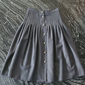 VALENTINO: vintage fit and flare logo button gunmetal grey wool skirt